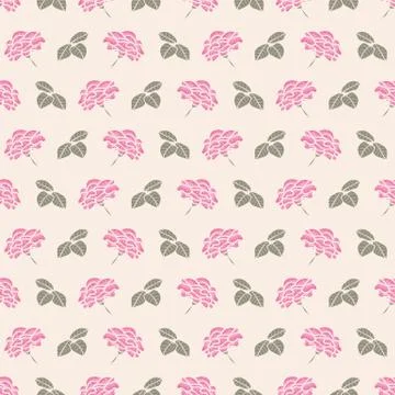 Seamless vector vintage botanical pattern with pink roses and green leaves Stock Illustration