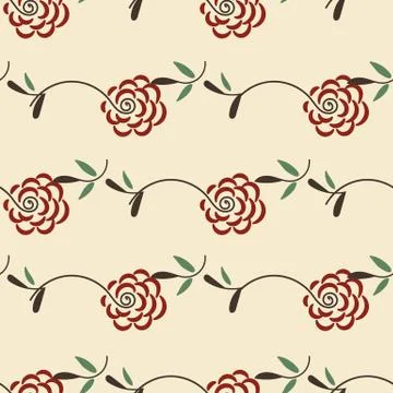 Seamless vector vintage pattern with red roses and green leaves イラスト素材