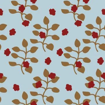 Seamless vector vintage pattern with rose branches on a blue background Stock Illustration