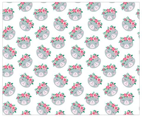 Seamless vector wallpaper for babies and children. Pattern with cats in floral Stock Illustration