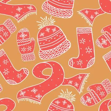 Seamless vector warm winter pattern. Background with winter knitted element.. Stock Illustration
