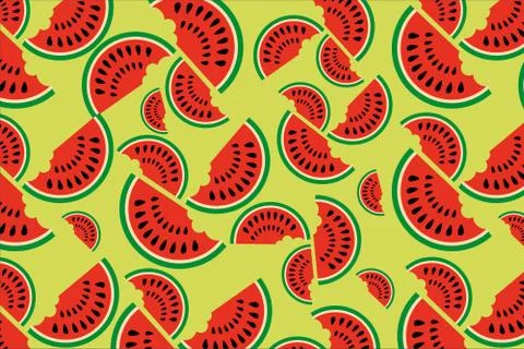 Seamless vector water melon pattern on a light green background Stock Illustration