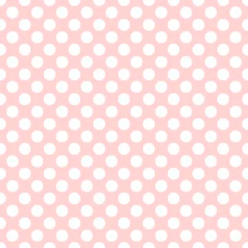 Seamless vector white polka dots pattern on baby pink background Stock Illustration