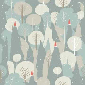 Seamless vector winter forest pattern. Christmas background Stock Illustration