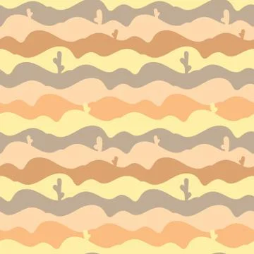 Seamless vector yellow pattern with desert landscape Stock Illustration