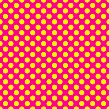 Seamless vector yellow polka dots pattern on pink background Stock Illustration