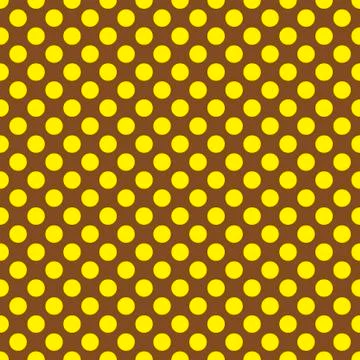 Seamless vector yellow polka dots pattern on dark brown background Stock Illustration