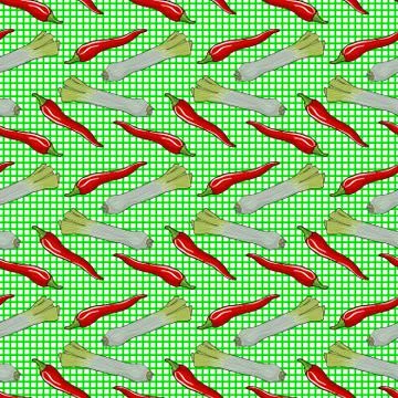 Seamless vegetable pattern leek and red pepper vector illustration Stock Illustration