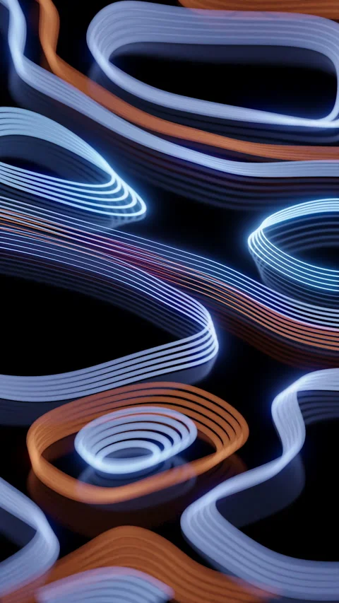 Seamless vertical abstract orange and blue emissive lines on black background Stock Footage 243348401