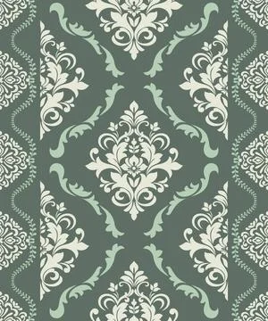 Seamless vertical damask pattern with elegant off-white floral Illustrazione stock