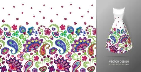 Seamless vertical fantasy flowers pattern. Hand draw floral background on dress Illustrazione stock