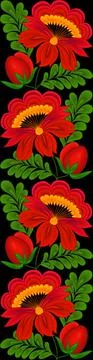 Seamless, vertical floral pattern border. On a black background Stockillustratie