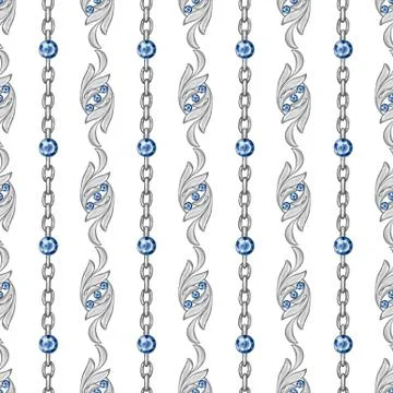 Seamless vertical pattern with silver jewelry Stock Illustration