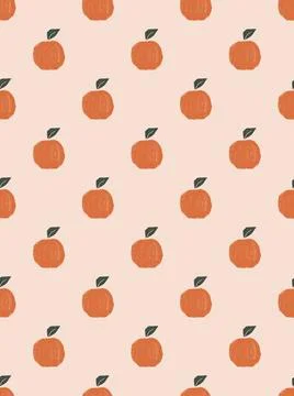 A seamless vertical pattern of stylized oranges with leaves on a light pea... Foto stock