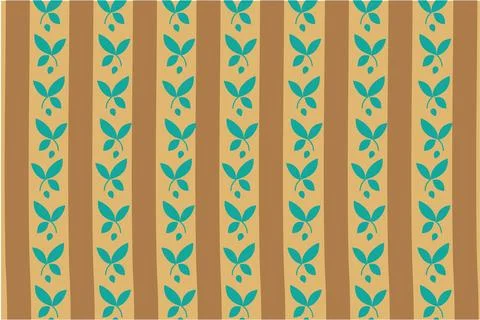 Seamless Vertical Retro Botanical Striped Pattern with Teal Leaves for Textiles Stock Illustration