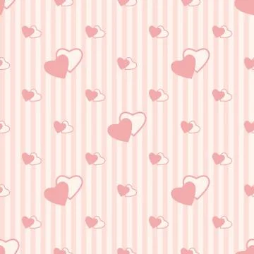 Seamless vertical stripe pattern with pink hearts, pastel pale colors. Stock Illustration