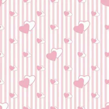 Seamless vertical stripe pattern with pink hearts, pastel pale colors. Stock Illustration