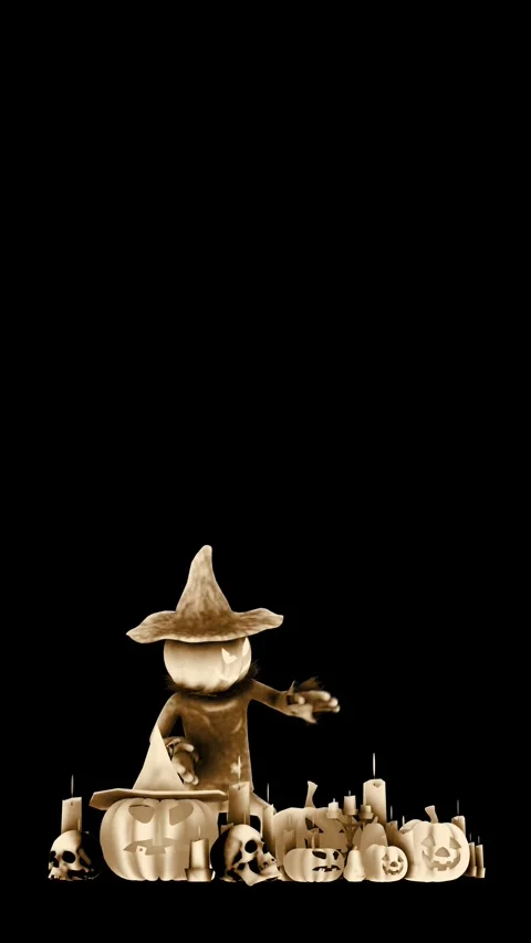Seamless vertical video animation of a dancing scarecrow with candles and Jack Vidéo 316986118