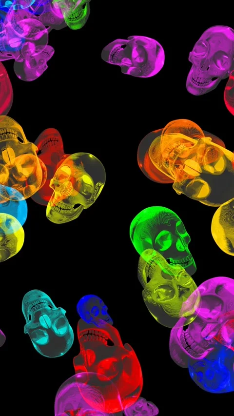 Seamless vertical video animation of a falling skulls in printed drawn style Video stock 313870557