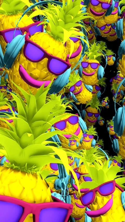 Seamless vertical video animation of a funny pineapple with sunglasses and Video stock 317182822