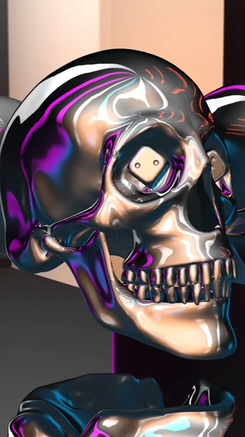 Seamless vertical video animation of metal skulls. Cool Halloween background Stock Footage 313870308