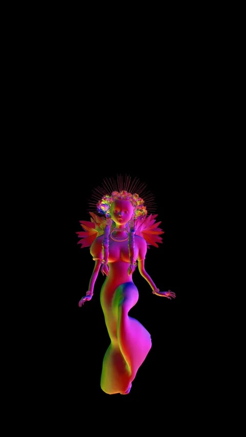 Seamless vertical video animation rainbow Mexican catrina walking isolated with Video stock 317540570
