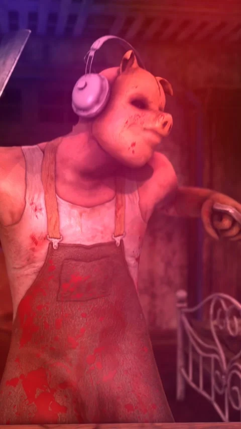 Seamless vertical video of butcher psycho killer djing with turntables isolated Stock-Footage 312700413