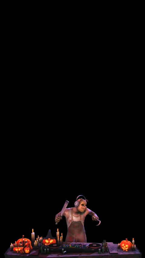 Seamless vertical video of butcher psycho killer djing with turntables isolated Stock Footage 312702878