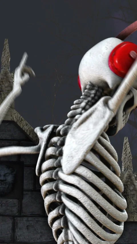 Seamless vertical video of a DJ skeleton and skeletons dancers in a cemetery at 動画素材 336927696