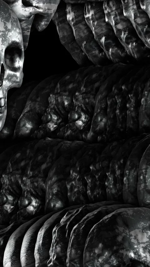 Seamless vertical video funny animation of rotten metal skulls. Halloween video Stock Footage 317545455