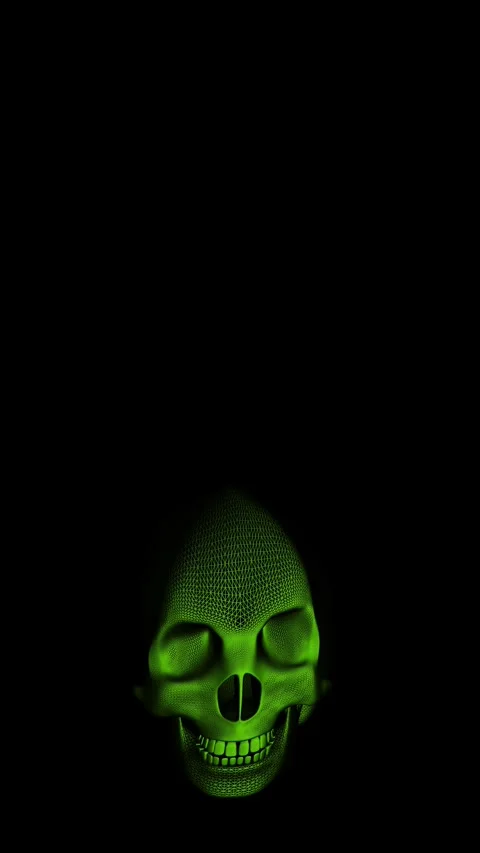 Seamless vertical video green wireframe structure skull. Hypnotic halloween Stock Footage 319841040