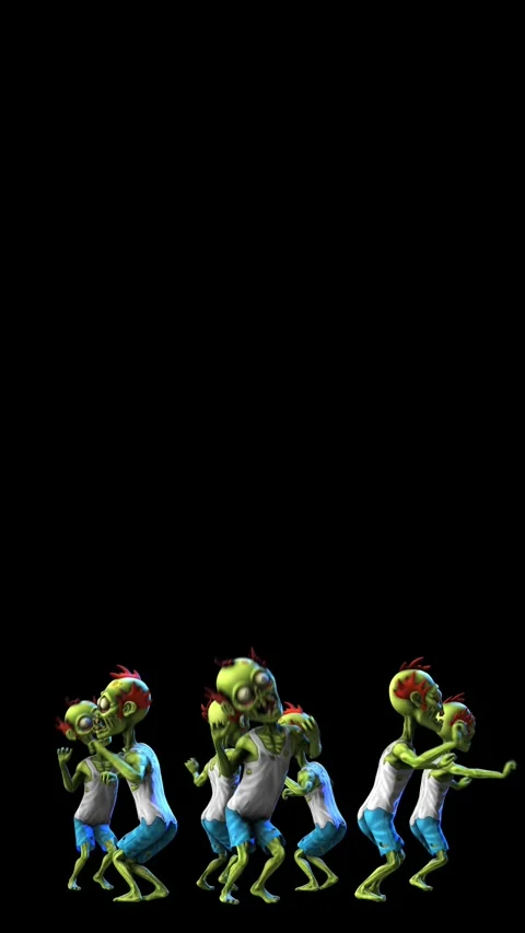 Seamless vertical video of a group of zombies dancing crazy isolated with Video stock 311932998
