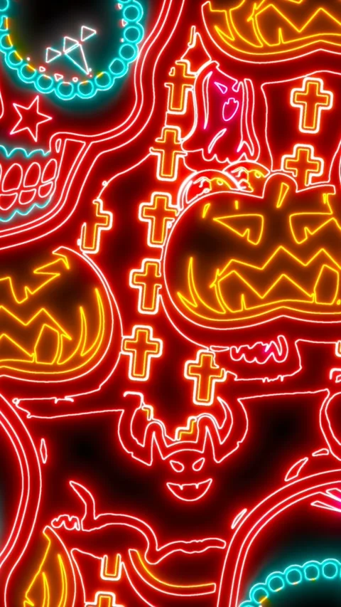 Seamless vertical video of Halloween element with neon effect. Funny background Stock Footage 329391849
