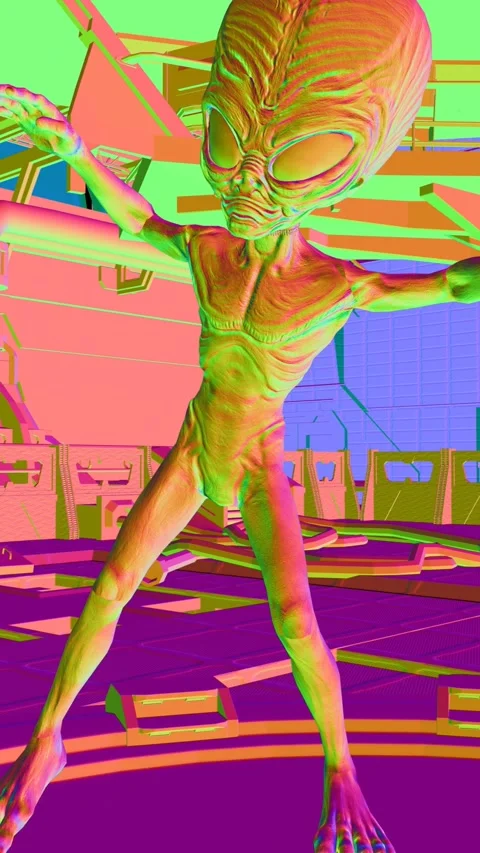 Seamless vertical video loopable animation of a rainbow alien swing dancing Stockbeeldmateriaal 318662818