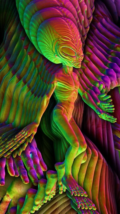 Seamless vertical video loopable animation of a rainbow aliens sassy walking Stock Footage 318708156