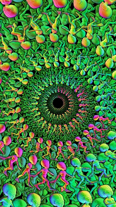 Seamless vertical video loopable animation of a group of rainbow aliens heads Stock Footage 318744409