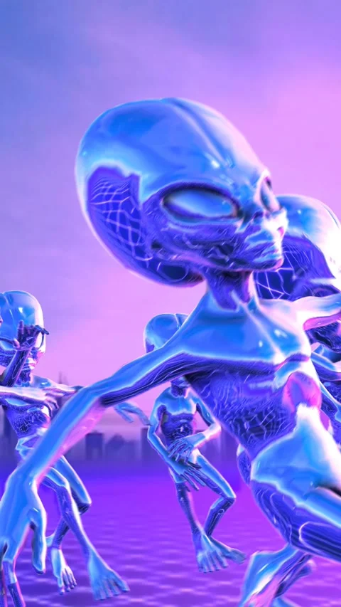 Seamless vertical video loopable animation of a group metallic pink aliens Видео 319299486