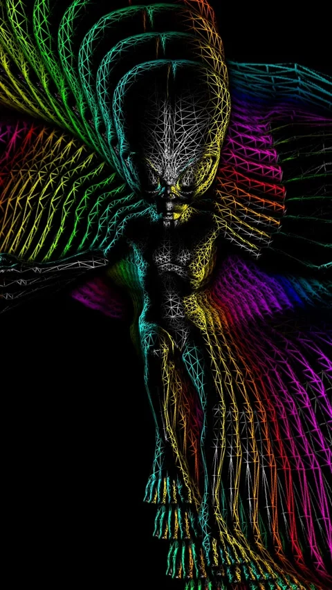 Seamless vertical video loopable animation of a rainbow metal alien floating Vidéo 319404629