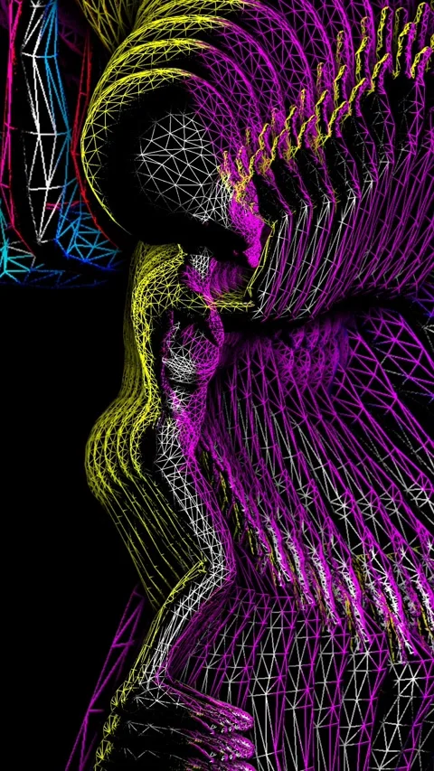 Seamless vertical video loopable animation of a rainbow metal alien dancing with Vidéo 319415415