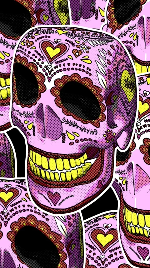 Seamless vertical video mexican sugar candy skulls printed drawn style cartoon. Stock-Footage 320022060