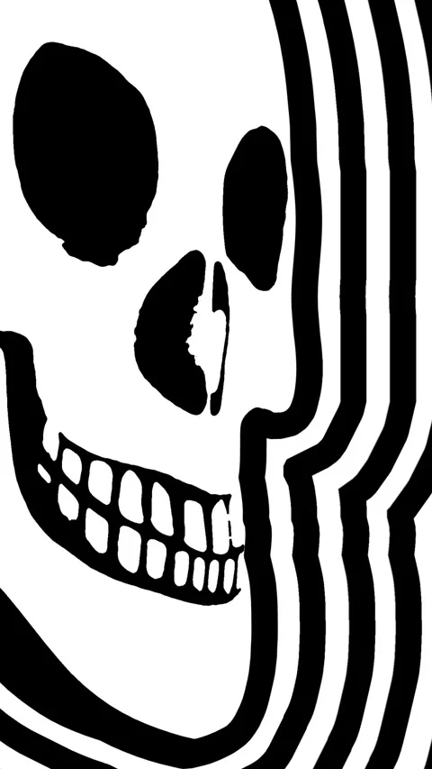 Seamless vertical video psychedelic skull printed drawn style cartoon. Hypnotic Stock Footage 320022414