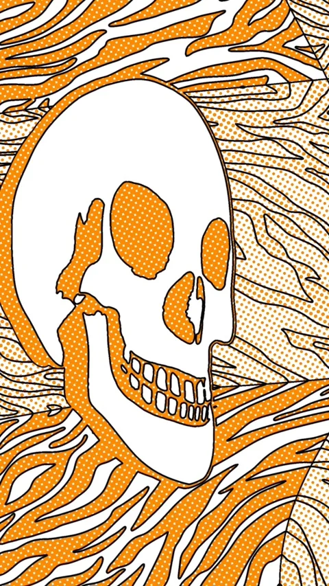 Seamless vertical video psychedelic skull printed drawn style cartoon. Hypnotic Video stock 320023461