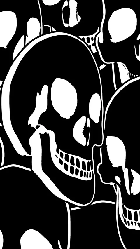 Seamless vertical video psychedelic skulls printed drawn style cartoon. Hypnotic Stock Footage 320022365