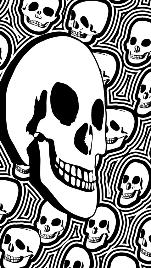 Seamless vertical video psychedelic skulls printed drawn style cartoon. Hypnotic Stock Footage 320022669