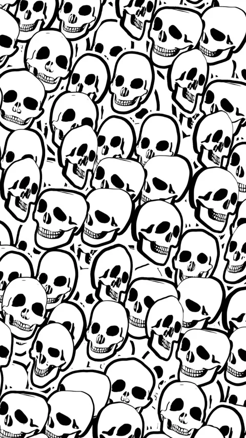 Seamless vertical video psychedelic skulls printed drawn style cartoon. Hypnotic Vidéo 320023604