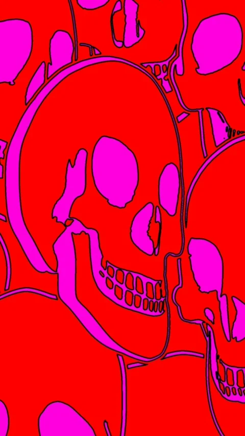 Seamless vertical video psychedelic skulls printed drawn style cartoon. Hypnotic Vidéo 320139714