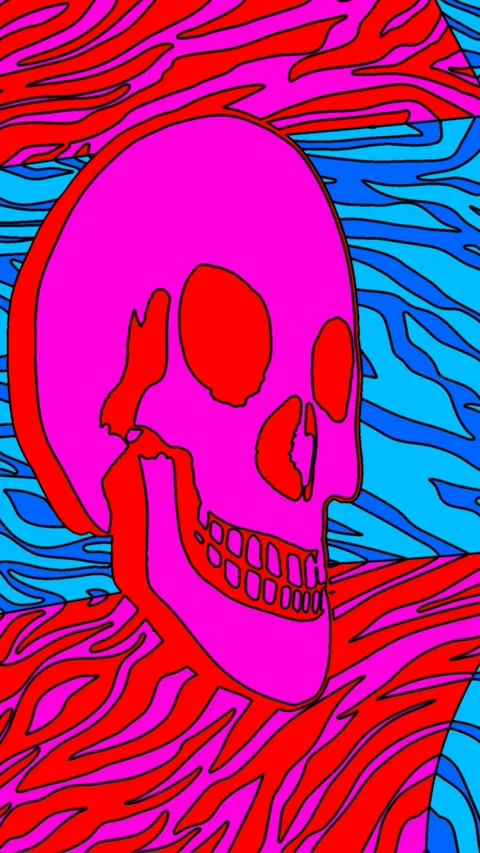 Seamless vertical video psychedelic skulls printed drawn style cartoon. Hypnotic Stock Footage 320140181
