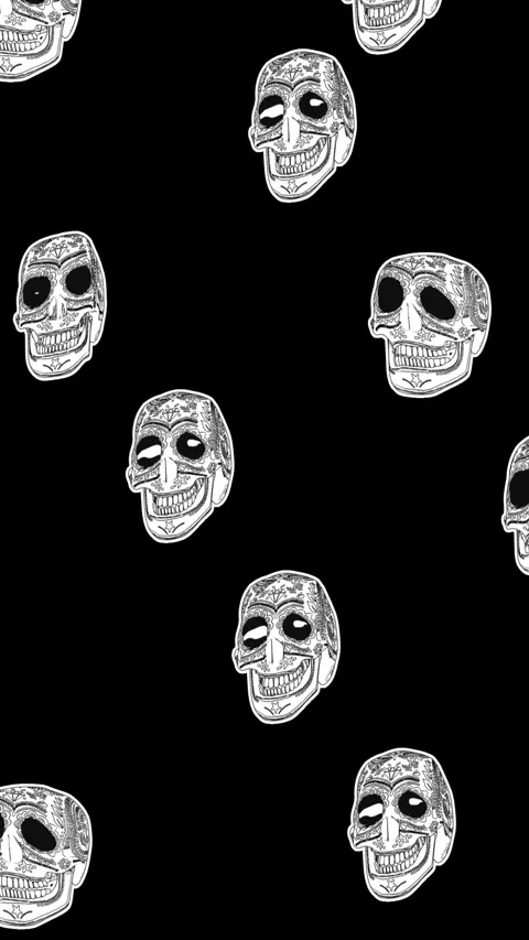 Seamless vertical video psychedelic skulls printed drawn style cartoon. Hypnotic Stock Footage 320140562