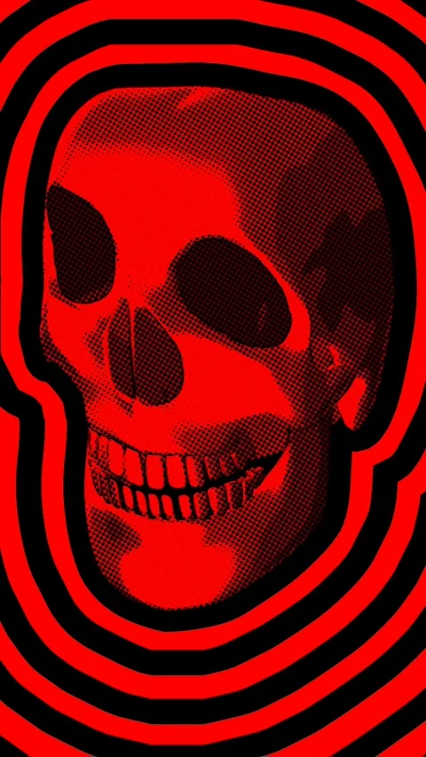 Seamless vertical video red skull printed drawn style cartoon. Hypnotic Stock Footage 320250716