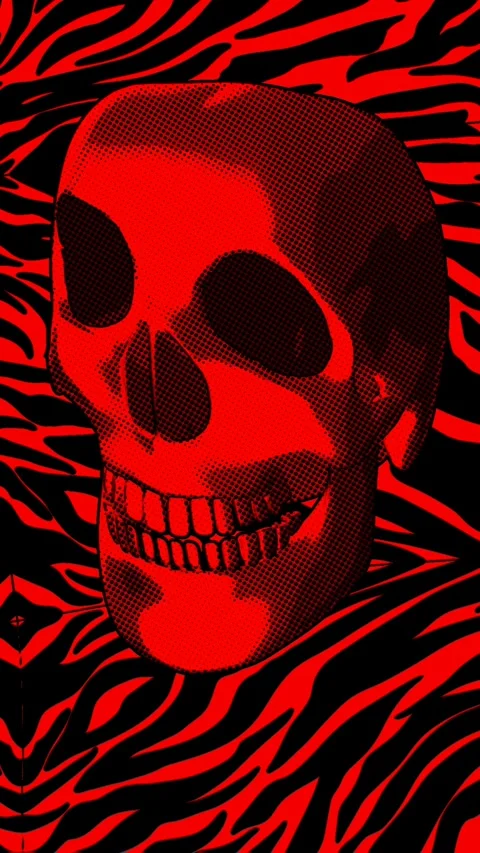 Seamless vertical video red skull printed drawn style cartoon. Hypnotic Video stock 320251211